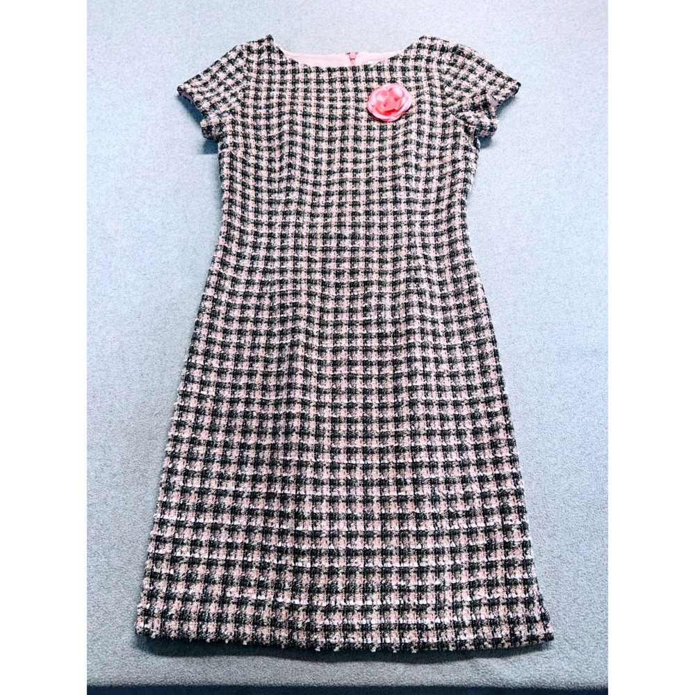 Chadwicks Womens 8P Pink Black Boucle Tweed Sheath Dress Flower Office Wear Mod